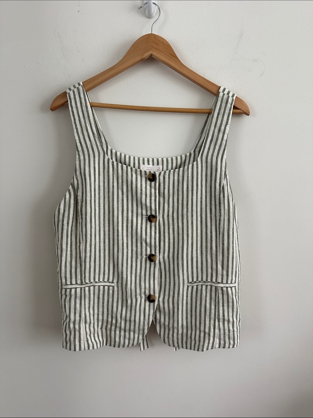LC Lauren Conrad Olive and White Striped Button-Front Tank